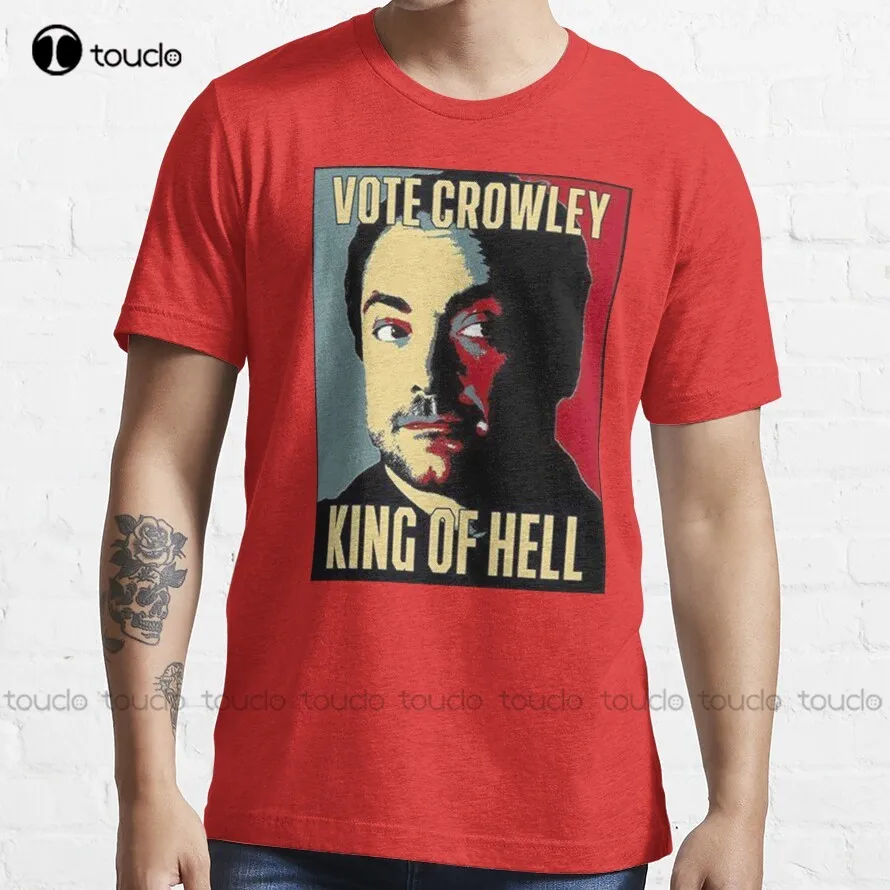 

Футболка с надписью «Vote Crowley - King Of Hell Essential», футболка для женщин, индивидуальная футболка с цифровой печатью для подростков, унисекс, Класси...