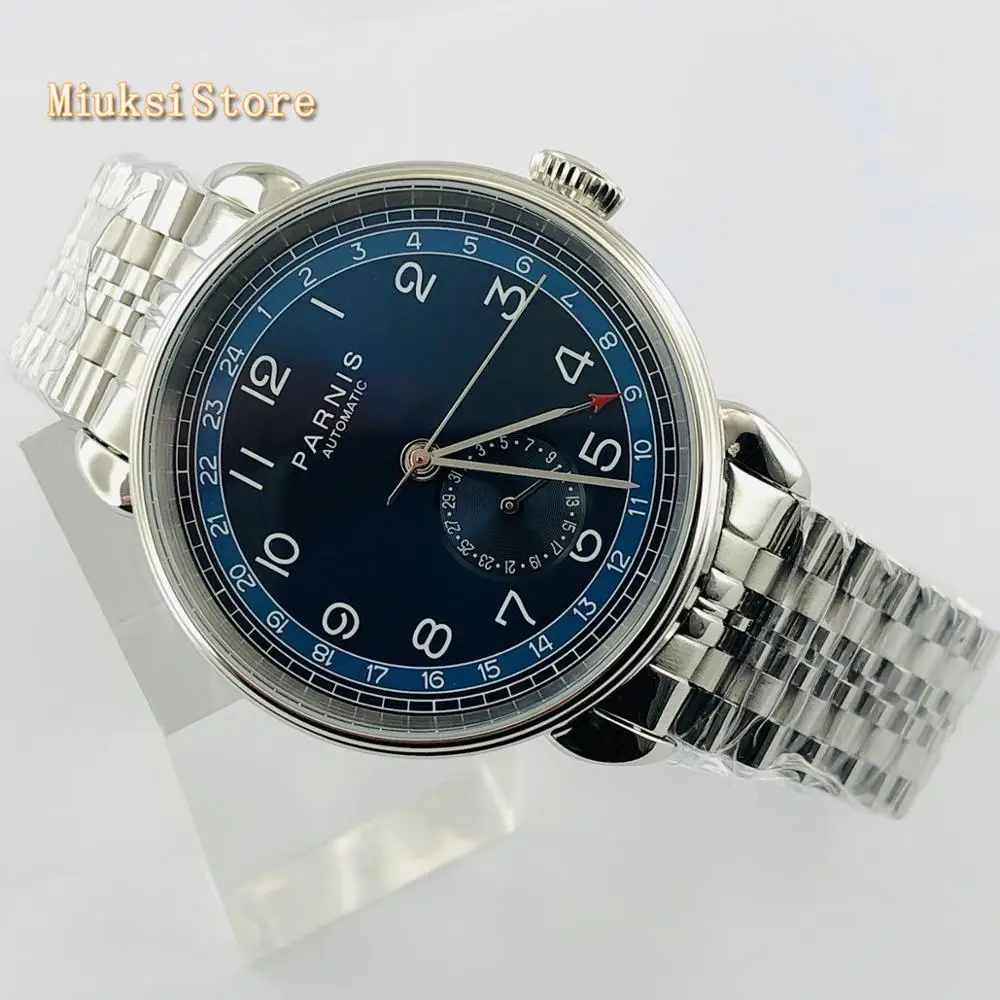 Парнис новый топ мужские автоматические механические часы 42 мм Серебряный чехол