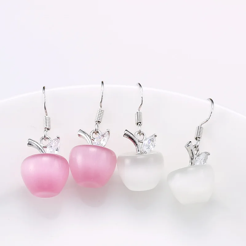 Женские серьги кошачий глаз с яблоком и кристаллами подарочные украшения