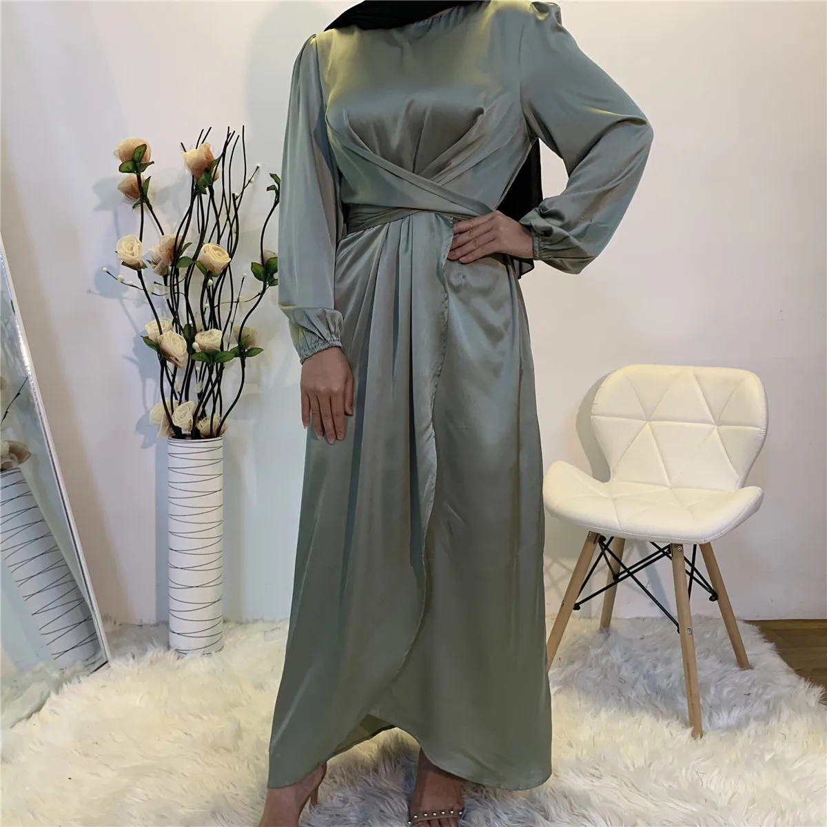 

Fashion Women's European And American Fake Two-Piece Bandage And More Wear French Middle East Dubai Robe Dress