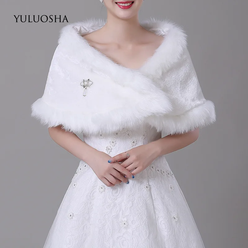 YULUOSHA осенне-зимнее Новое Белое Женское теплое плюшевое свадебное пальто