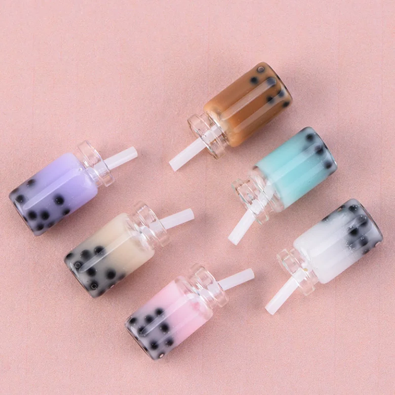 

18MM Resin Craft Micro Landscaping Milkshake Fruit Milk Tea Glass with Straw Ornaments DIY Gardening Accessories