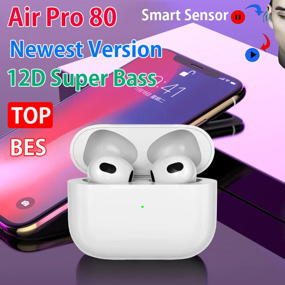 

Air Pro 40 60 80 pk Air60 TWS наушники беспроводные Bluetooth 5,2 наушники светильник вой датчик с зарядным чехлом Super Bass PK Air3 Air4
