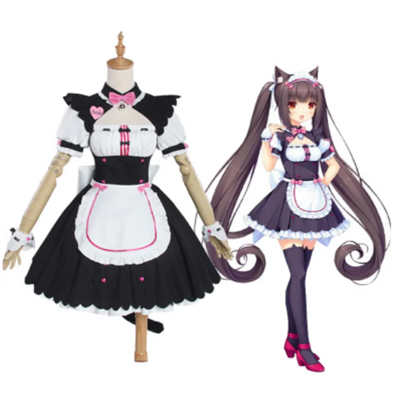 Костюм Anime Chocola NEKOPARA Cosplay Vanilla Maid Dress с париком для женщин-кошек Neko Girl Game.