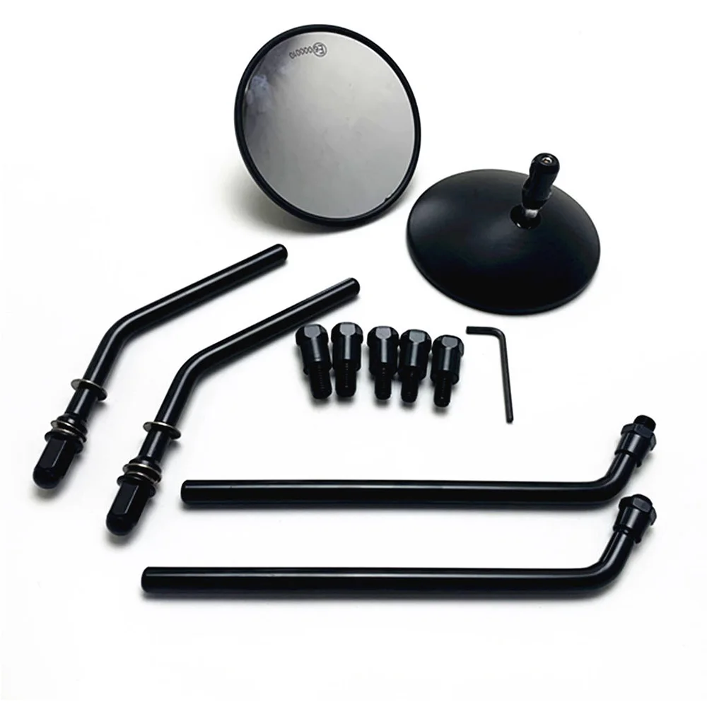 

mtsooning Round Motorcycle Rear View Mirrors Black Retro Cafe Racer Side Mirror For Motorcycle with 10mm 8mm Theard Bolts