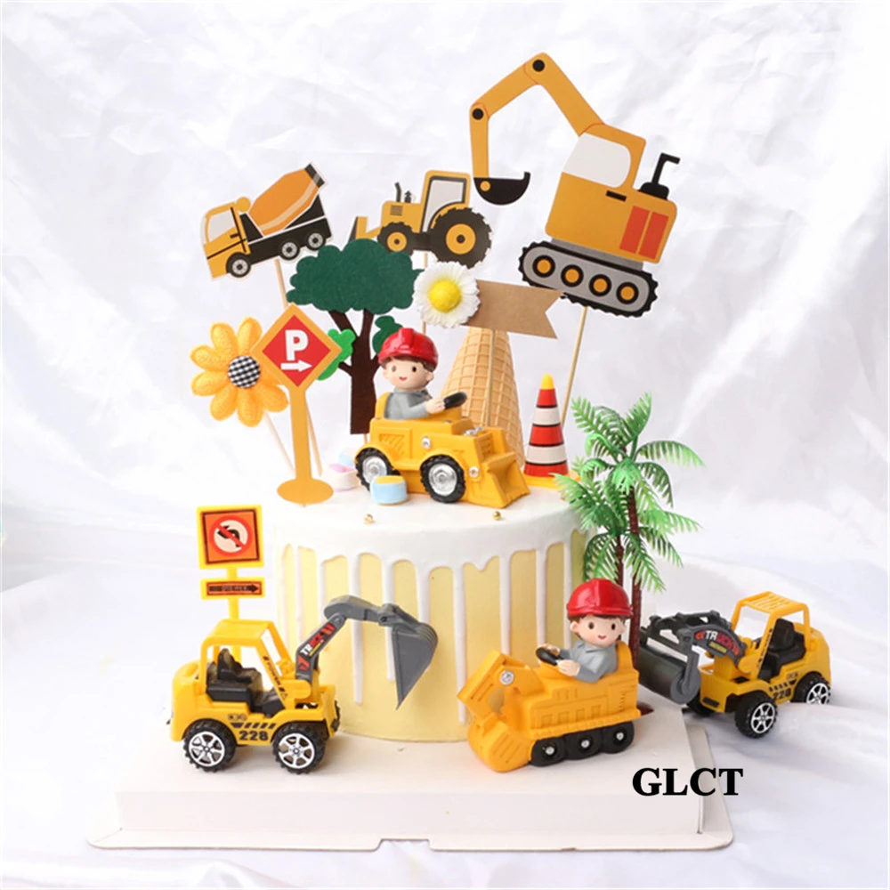 

engineering truck toys for baby kids children gifts construction party supplies excavator bulldozer Mixer Truck Cars cake topper