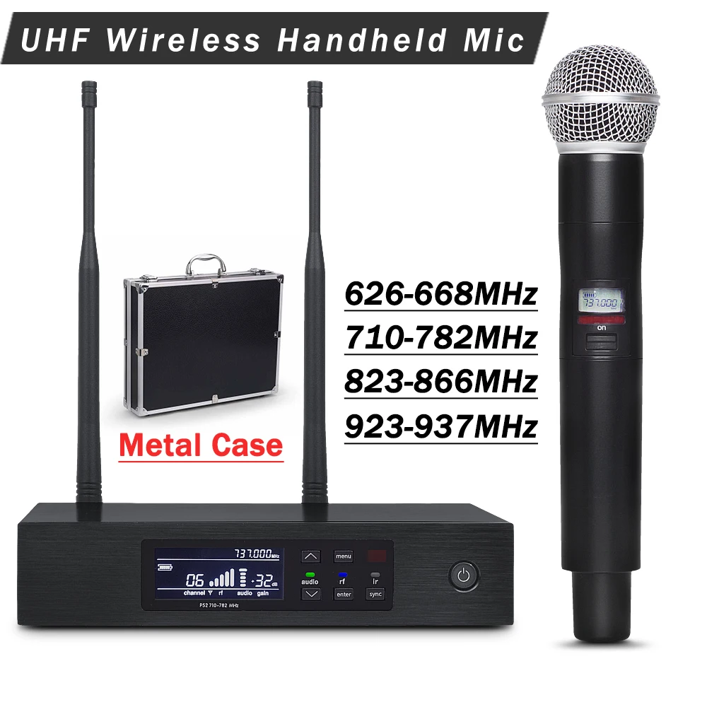 Профессиональная UHF Беспроводная микрофонная система QLXD4 с алюминиевой коробкой!