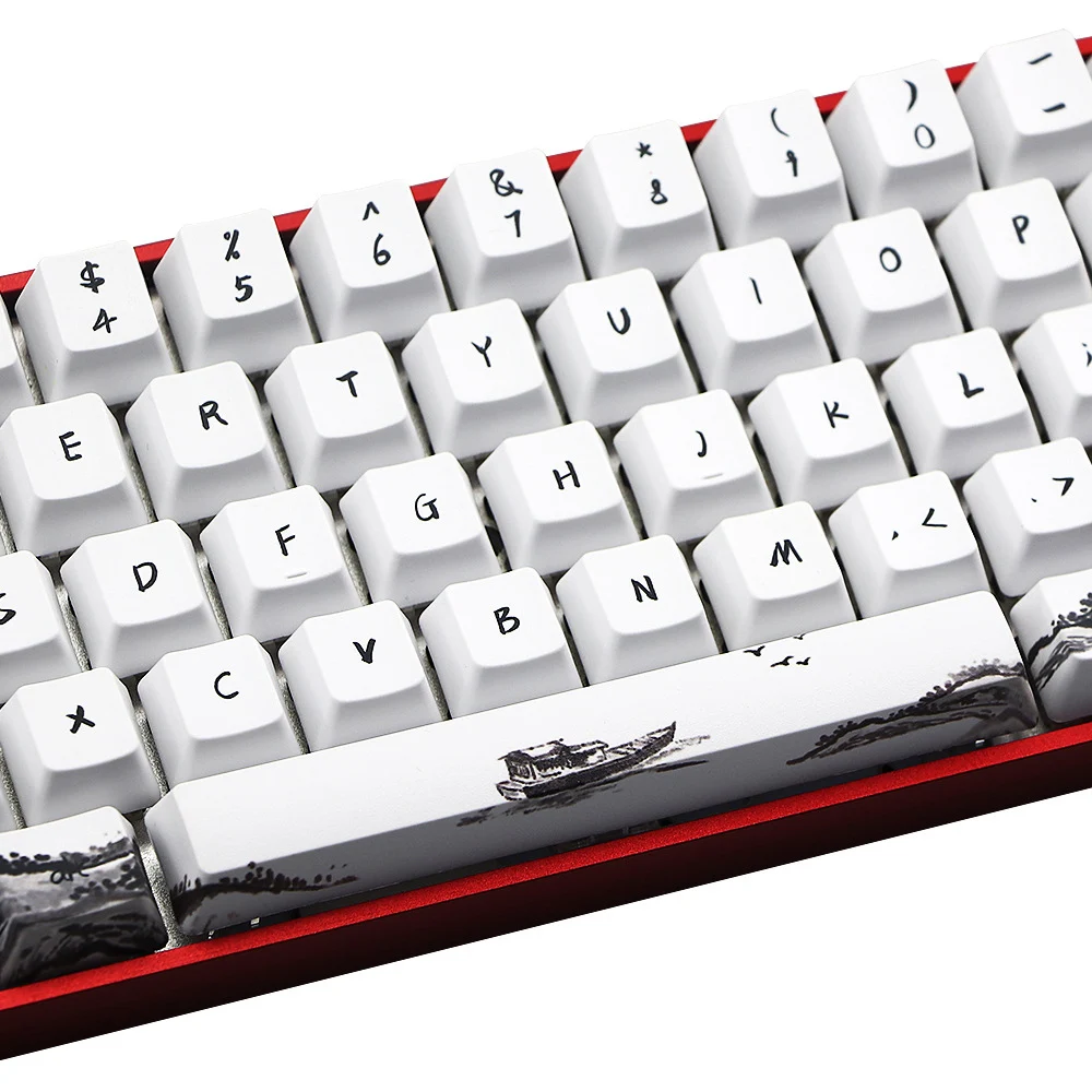 

71 Keys Plum Blossom Keycap Set 71 Key Layout PBT Five-sided Sublimation Keycaps for Mechanical Keyboards Gaming Keypads