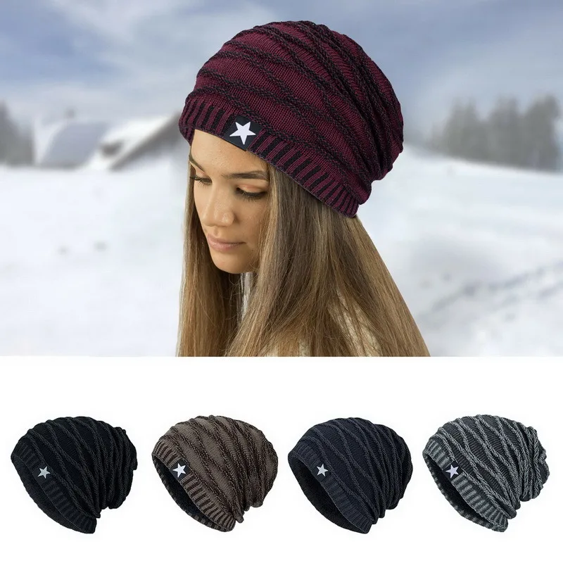 Korean Beanie Men Hat Knitted Skullies Beanies Winter Hats For Women Men Star Caps Gorras Bonnet Thick Plus Velvet Turban Drop