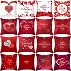 Декоративная наволочка из полиэстера в виде сердца с красными розами и надписью I Love You