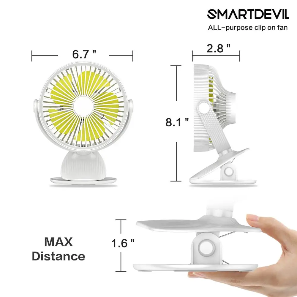 

SMARTDEVIL Clip on Fan for Baby Stroller Home Office Camping Outdoors Dual-use Portable 3-Speed Desktop Clip Fan USB Quiet