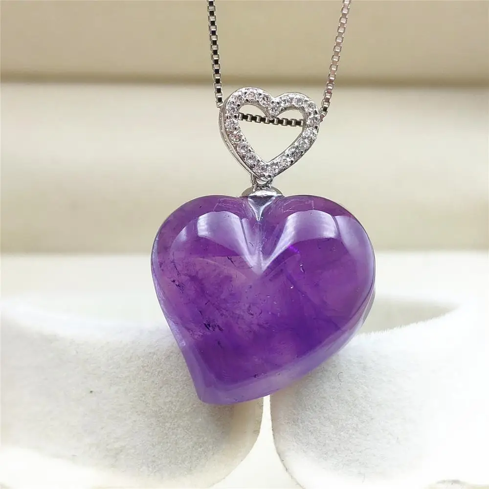 Подвеска в виде сердца из натурального фиолетового аметиста кварца 23x21 мм