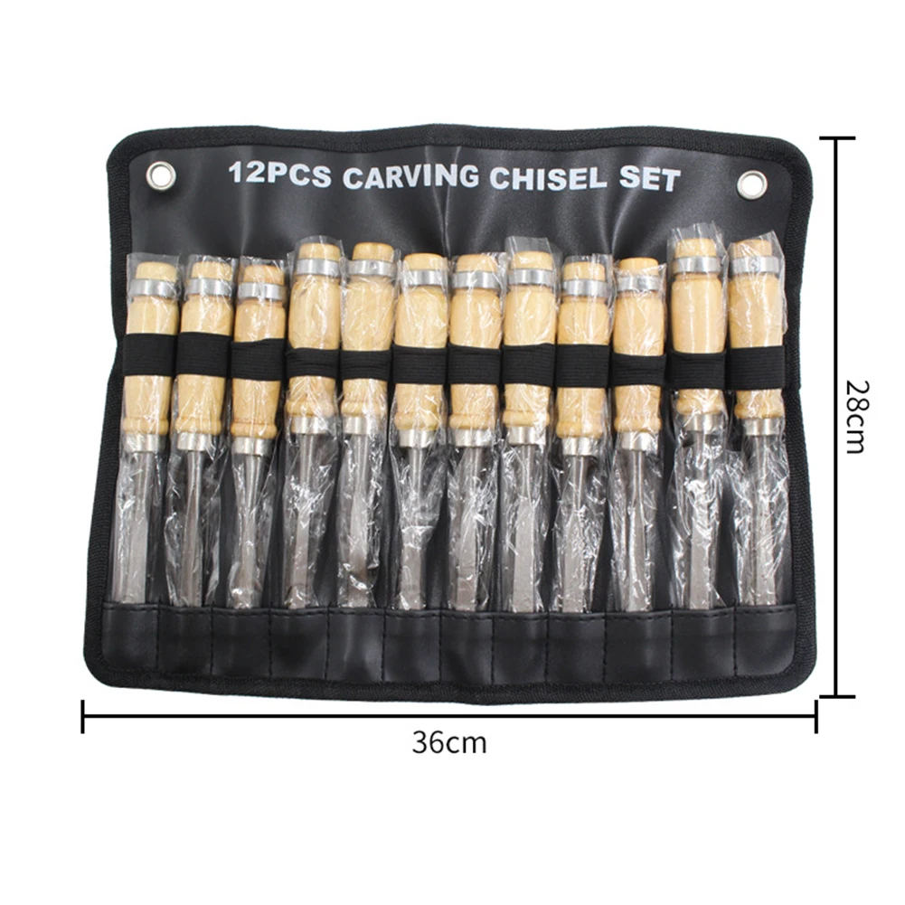 

12pcs Woodworking Carpenter Hand Chisel Wood Carving Chisels Engraving Tool Set Screws Nails Drill Bit Metal Parts Pouch
