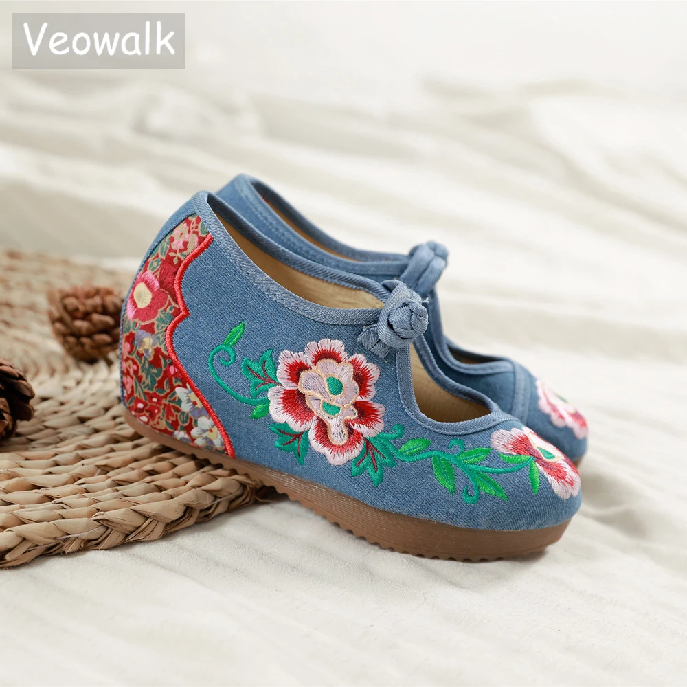 

Veowalk Spring Autumn Handmade Women Flat Platform Big Flower Embroidered Zapatos Mujer Comfortable Breathable Cotton Shoes