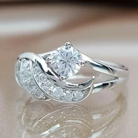 new romantic angel wing white zircon ring for women feather shaped sweet wedding rings fashion female jewelry 2021 gifts to girl
