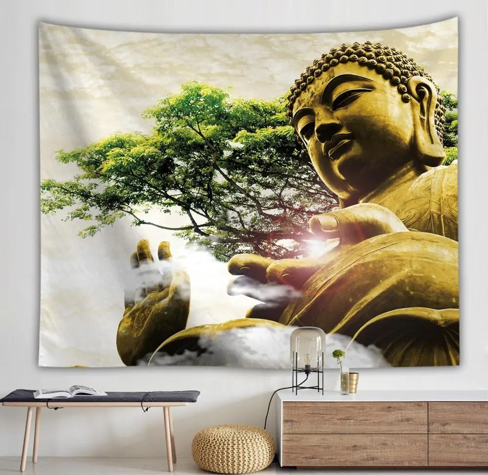 Гобелен с статуей Будды двойная Настенная картина в стиле хиппи искусство дома