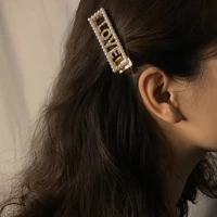 2021 new summer woman korean style fashion simple square letter hairpin cute hollow geometric diamond pearl bangs clip girl
