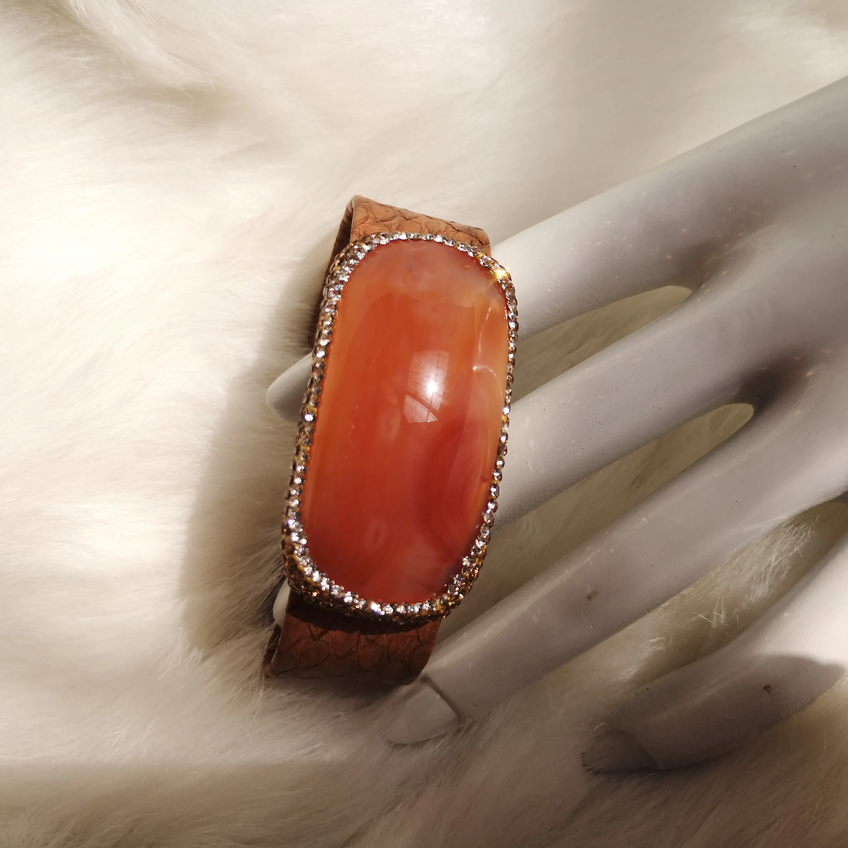 Модный женский широкий кожаный браслет для девочек из агата ювелирные изделия