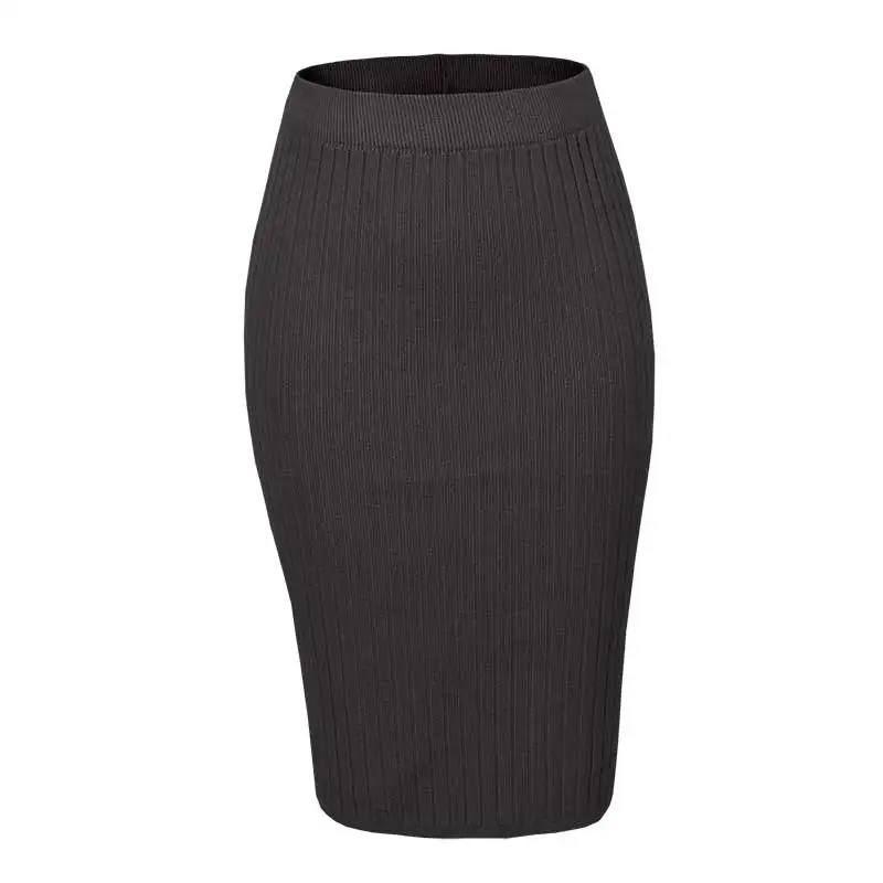Dark Grey Length 60 GLO-STORY, модный Женский Повседневный вязаный свитер, юбка, сексуальная элегантная рабочая одежда, Офисная Дамская длинная юбка - Цвет: Dark Grey Length 60