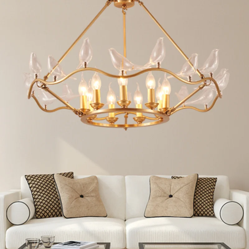 Креативные медные люстры с птицами для гостиной спальни новая декоративная