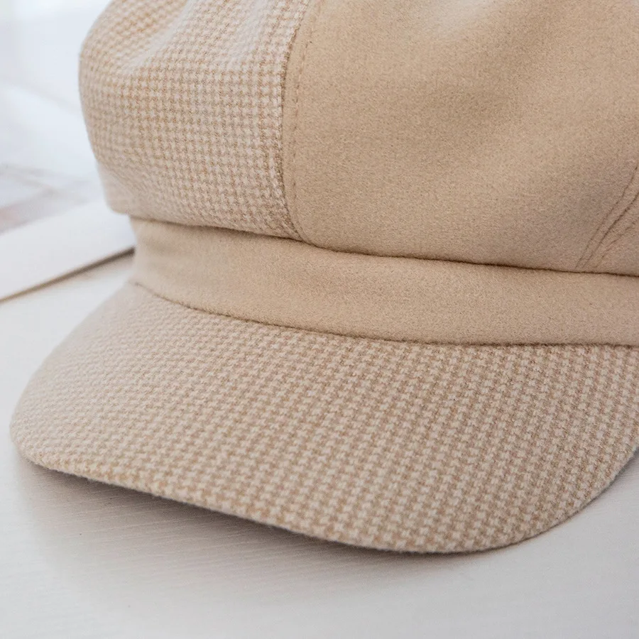 Женская шерстяная шапка USPOP зимняя Шерстяная кепка в клетку восьмиугольная