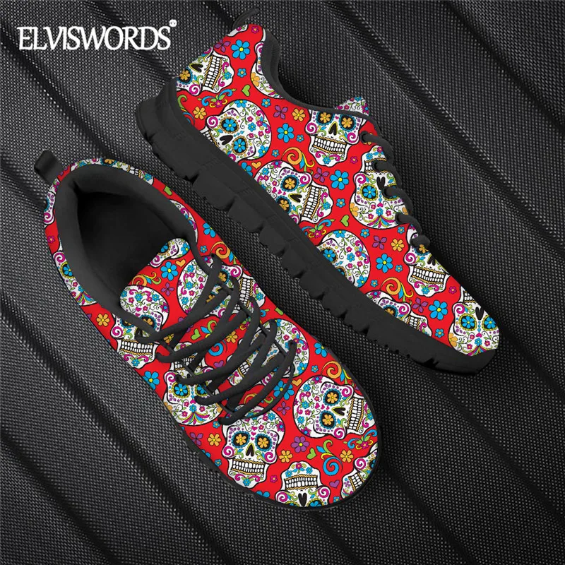 

ELVISWORDS/женские забавные кроссовки с сахарным черепом; Новинка 2021 года; Женская обувь на плоской подошве в готическом стиле; Дышащая обувь для...