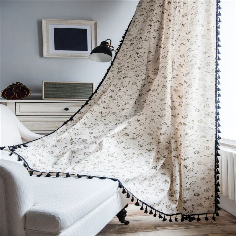 Цветочный принт Шторы Черный кисточкой из хлопка и льна на окна двери полу