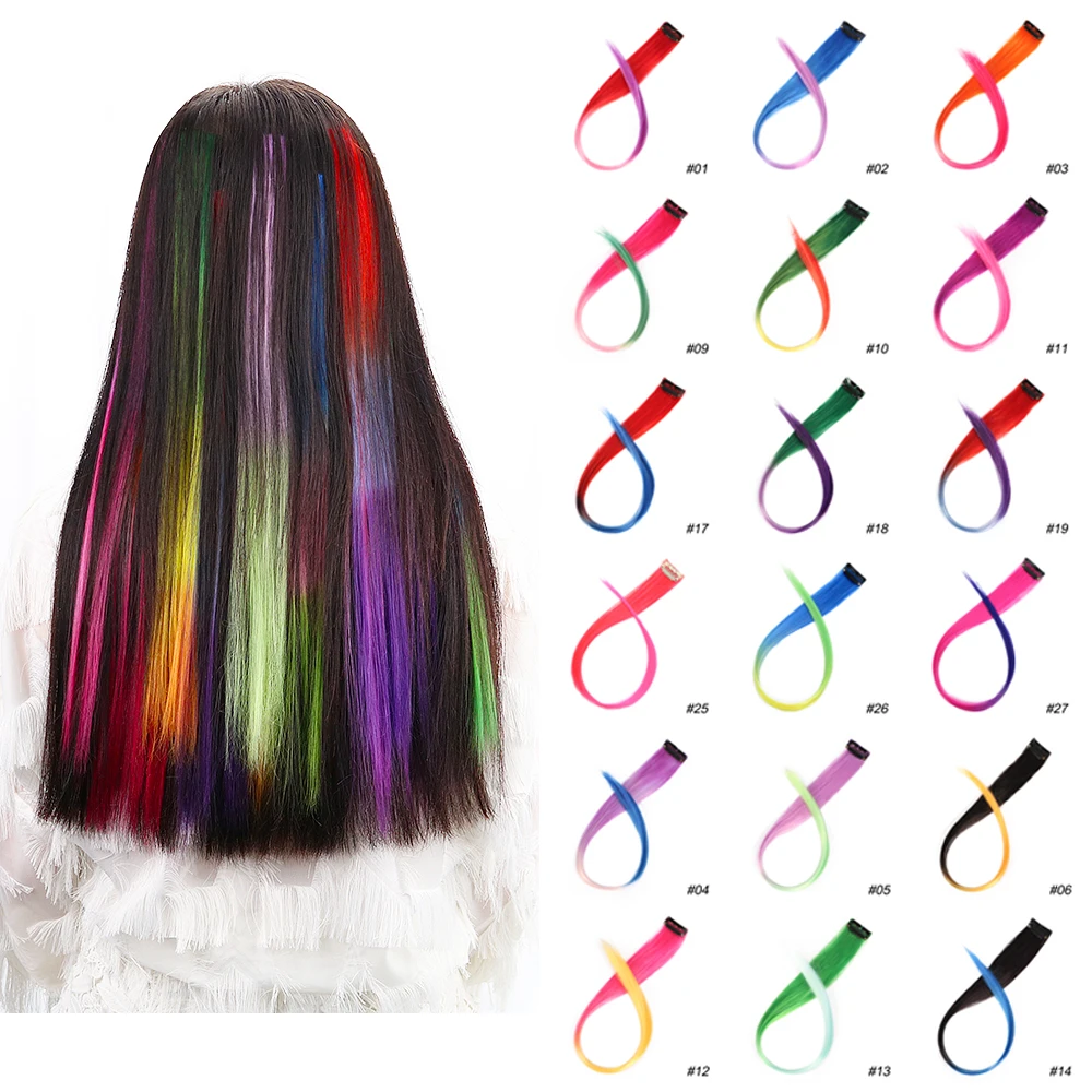 

Free Beauty 20'' Synthetic Ombre Color Hair Clip In One Piece For Girls Long Straight Highlight Hairpieces Heat Resistant Fiber