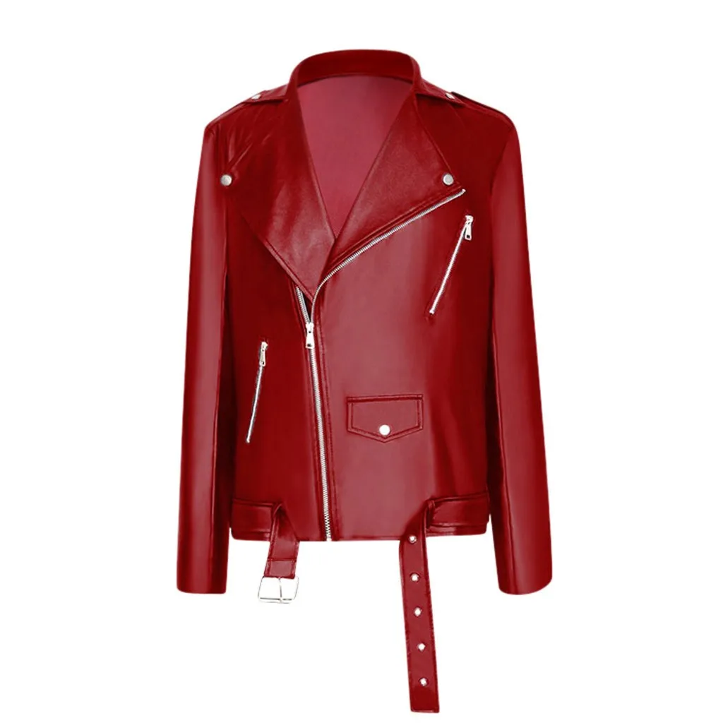 S-3XL Plus Size Men Vintage Faux Leather Jacket Biker Motorcycle Zipper Long Sleeve Punk Style Male Coat Top Outwears Red Black | Мужская