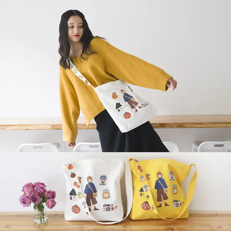 

Original illustration diagonal large bag hand-painted cartoon pattern large capacity student schoolbag female daily all-match