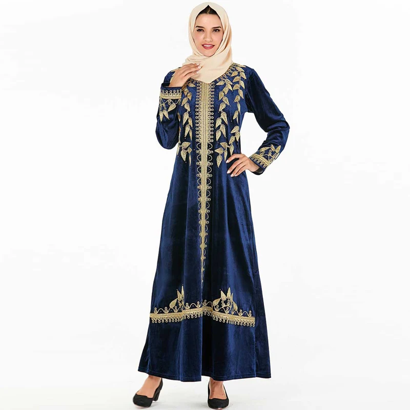 Плюс размер цветочный бархат abaya Дубай зима осень утолщаются теплый турецкий хиджаб мусульманское платье исламское одежда Абая для женщин