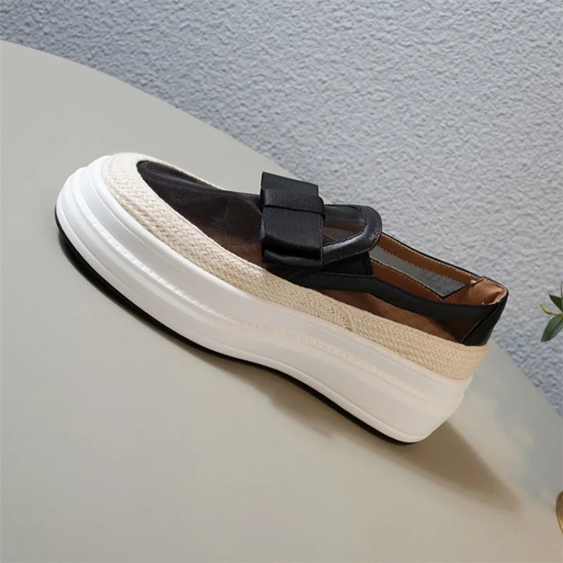 Женские Дышащие лоферы на прозрачной сетчатой платформе без застежек с бантом