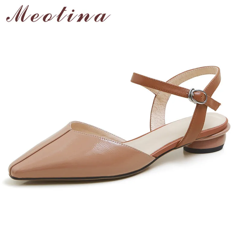Туфли Meotina женские на низком каблуке заостренный носок туфли лодочки с ремешком