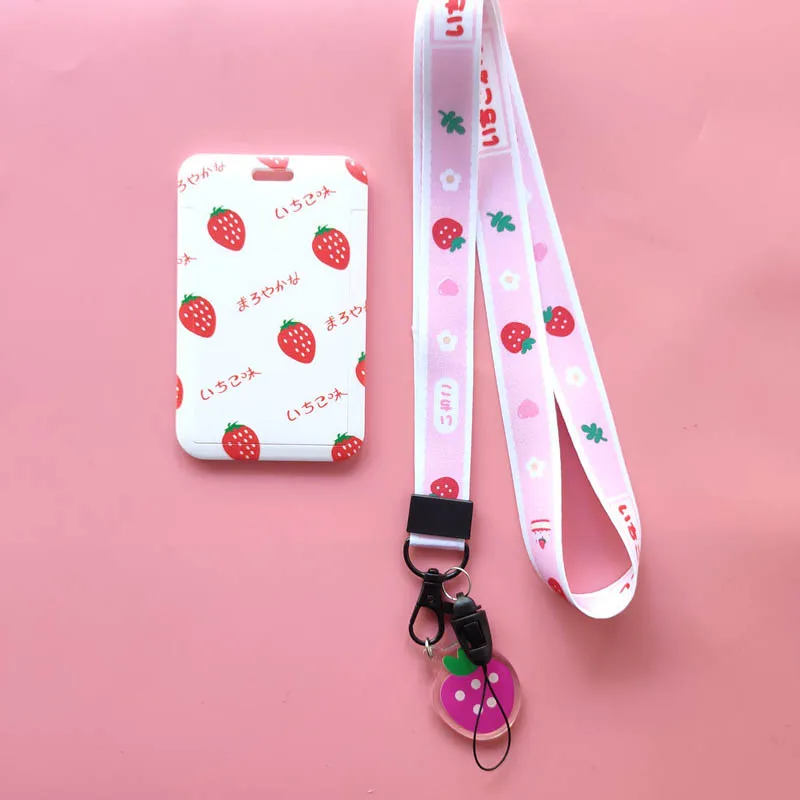 

New Fashion Cute Peach Avocado Fruits Lanyard Credit Card ID Holder Bag Student Women Travel Bank Bus Business Card Cover Badge