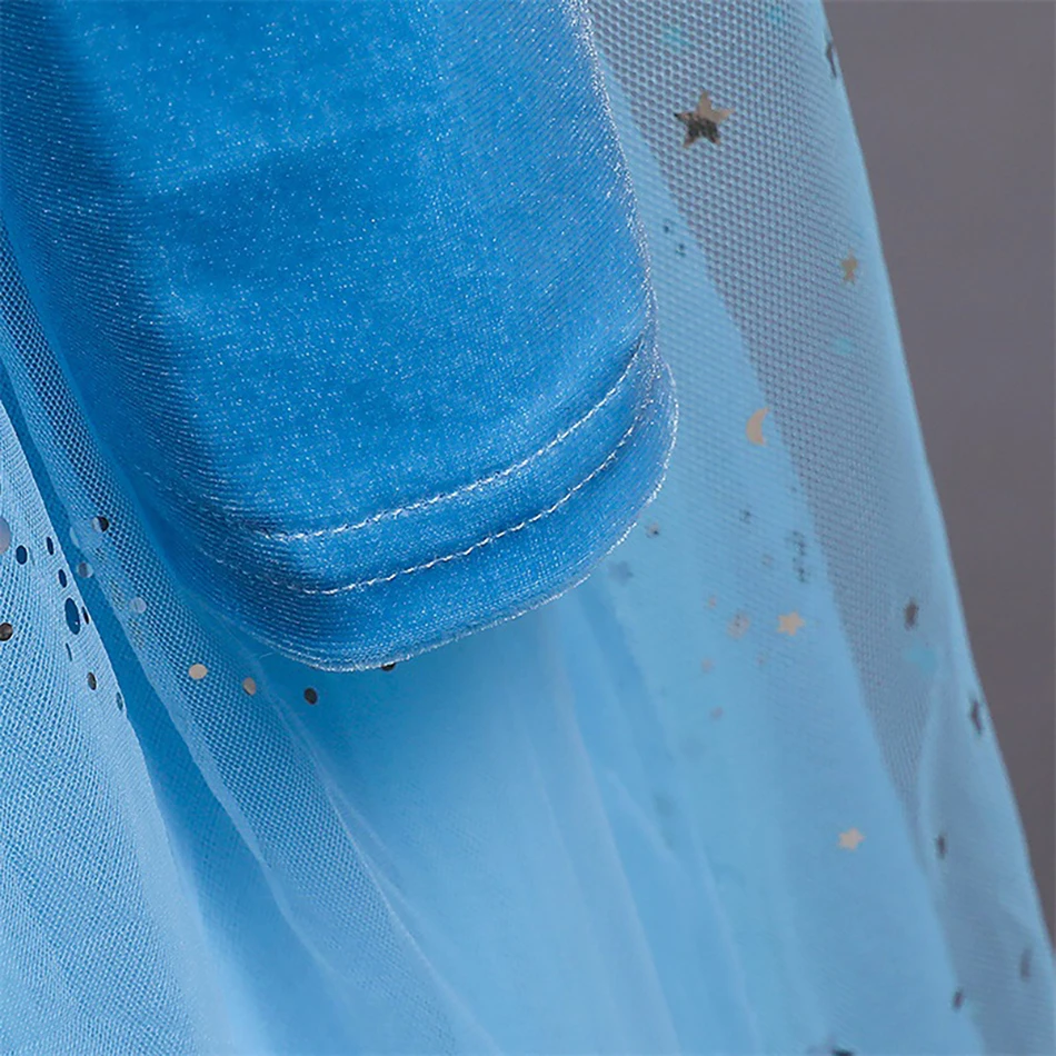 Детское платье принцессы Эльзы из сетчатой ткани с меховым воротником и