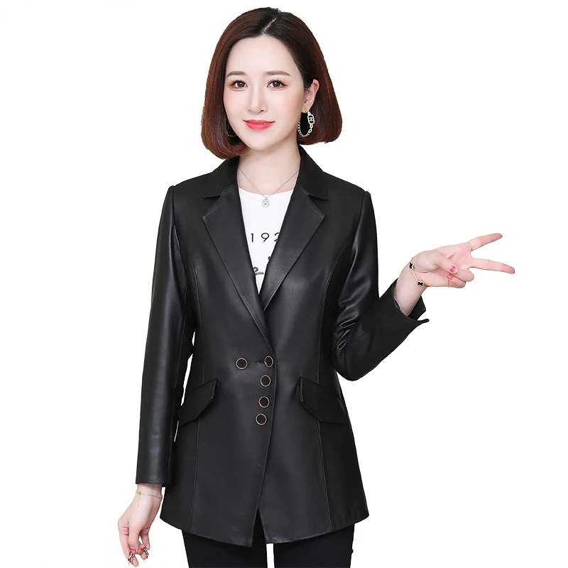 

JCHB 2021 women's coat genuine leather short Korean slim fit middle-aged sheep leather suit coat