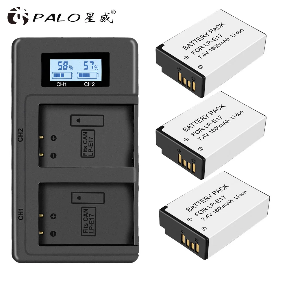 1 charger 3 battery PALO 4 шт. LPE17 LP-E17 LP E17 камера Аккумулятор для цифровой однообъективной зеркальной камеры Canon EOS 750D 200D 760D EOS T6i T6S M3 M5 X8i 8000D поцелуй X8i с ЖК-дисплей Зарядное устройство - Цвет: 1 charger 3 battery