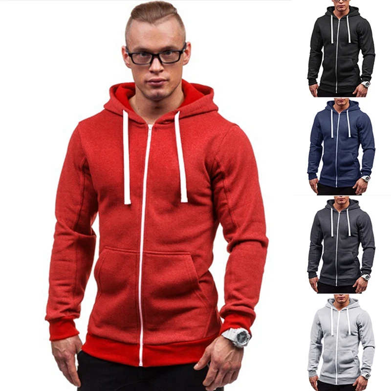 

Men's Solid Color Hoodie Casual Velvet Hooded Jacket Coat Men's Hooded Sweatshirt Pullover