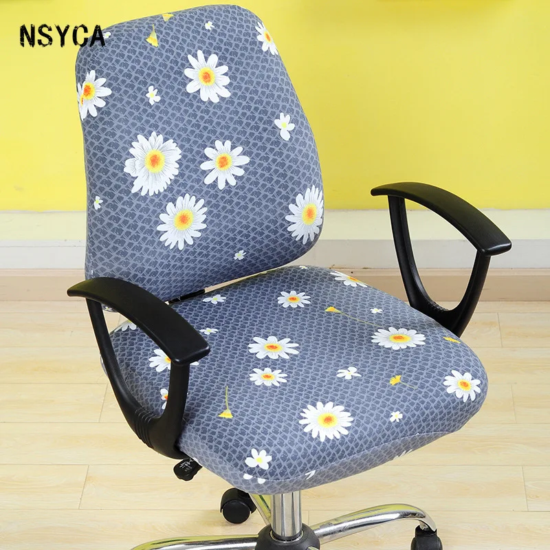 

Computer Chair Cover Water Resistant Printing Split Office Chair Sofa Cover Elastic Home With Arms Elastic Swivel Chair Cover