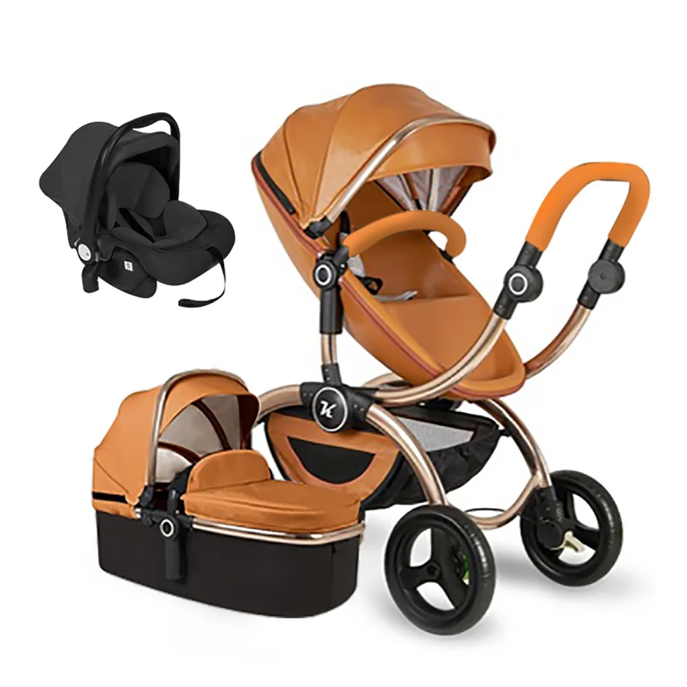 brown 3 in 1 B Новая стильная детская коляска 3 в 1, складная детская коляска для автомобиля, независимая детская корзина для сна и автокресло - Цвет: brown 3 in 1 B
