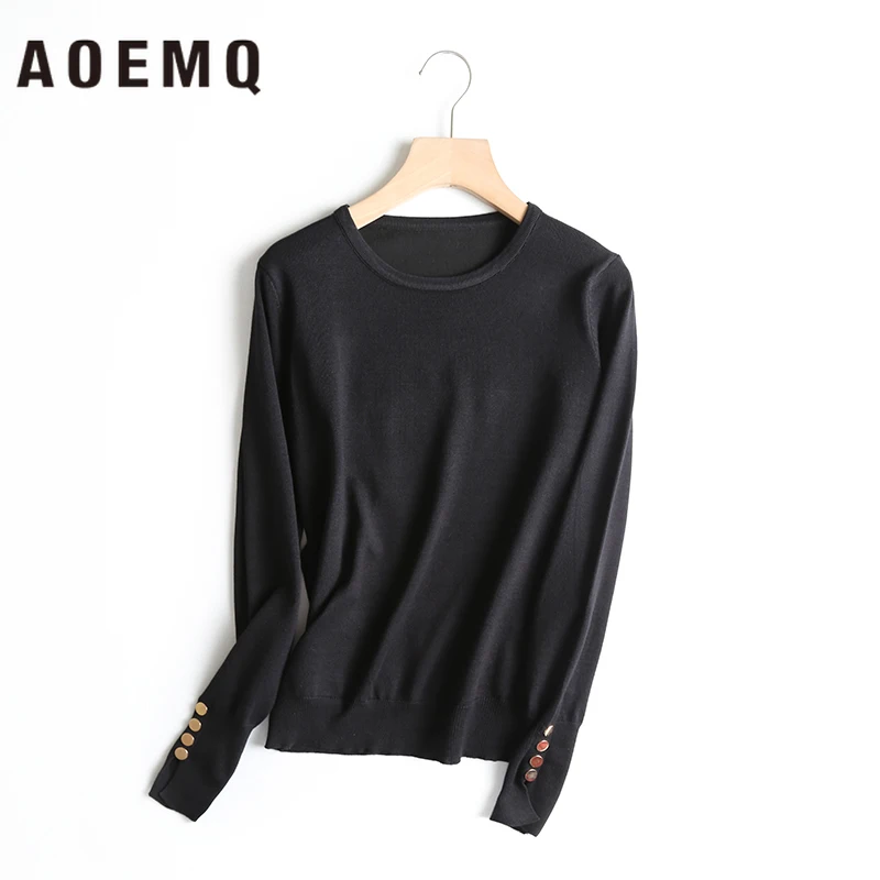 AOEMQ Простые повседневные свитера с круглым вырезом 3 цвета однотонные на осень и