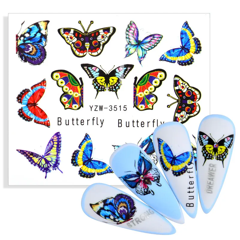 Переводные наклейки для ногтей весна-лето разноцветные бабочки переводные