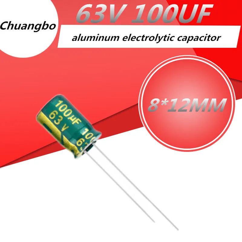 

20pcs/lot Higt quality 63V100UF 63V 100UF 8*12MM aluminum electrolytic capacitor 63V 100UF 8*12MM