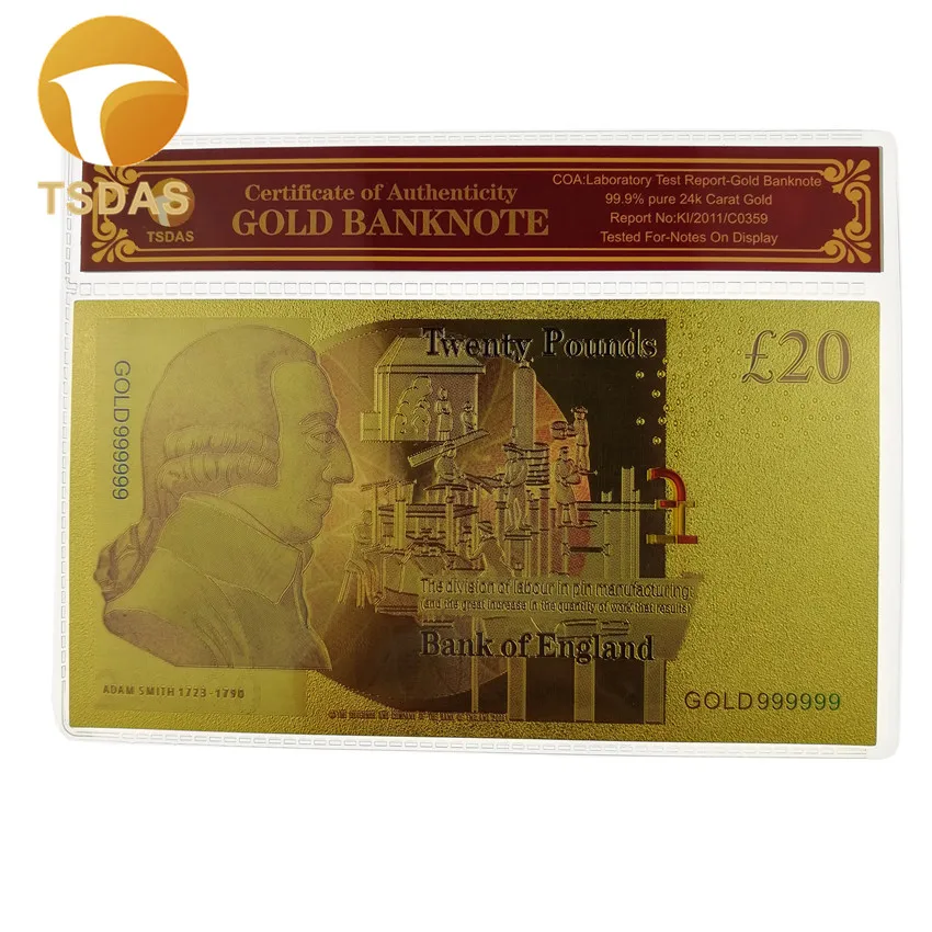 Коллекционные золотые банкноты из британской золотой фольги с оправой COA|Золотые