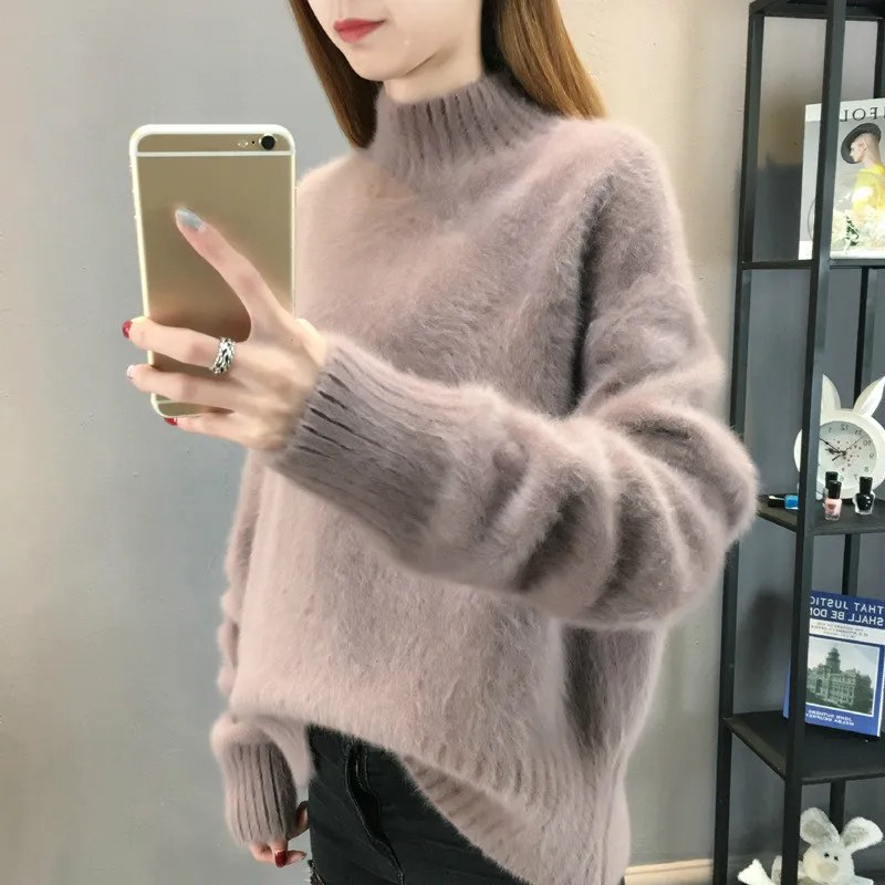 Повседневный пуловер свитер джемпер с высоким воротником длинный рукав плотный