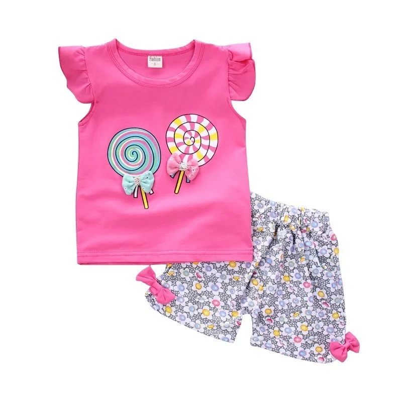 

New Baby Girls Clothing Outfits Brand Summer Newborn Infant Sleevel T-shirt Shorts 2pc/Sets Clothes Casual Sports Trasuits