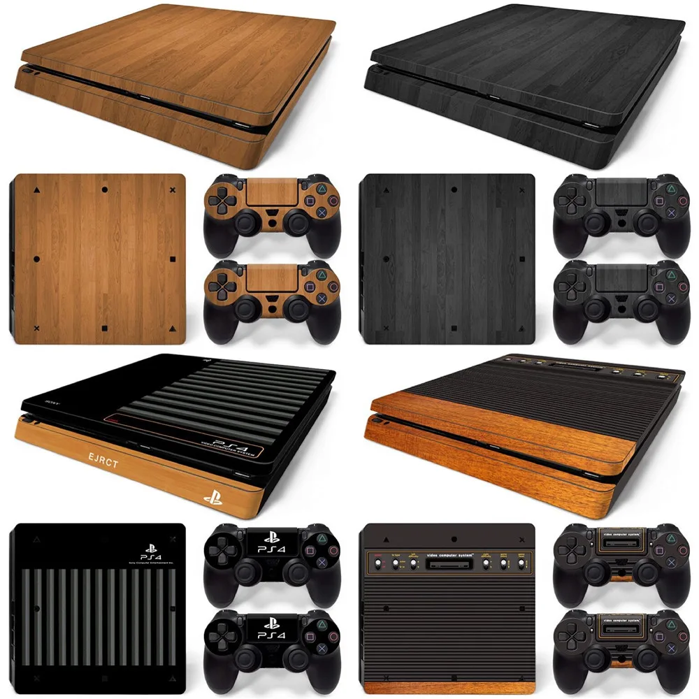 Фото Деревянный дизайн для PS4 slim Skin, дизайнерская наклейка для PS4 SLIM System plus, две наклейки для контроллера PS4 Camo design sticker №1