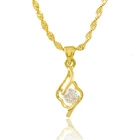 Ожерелье из чистого золота 24 К, гальваническое Золотое циркониевое хрустальное ожерелье с кулоном 2 мм 46 см в виде водной ряби для женщин, свадебные украшения G