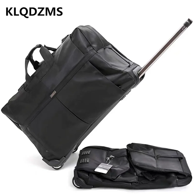 KLQDZMS Fashion Spinner Rolling Luggage Men Business Trolley Luggage Bag Multifunctional Portable Collapsible Trolley Suitcase
