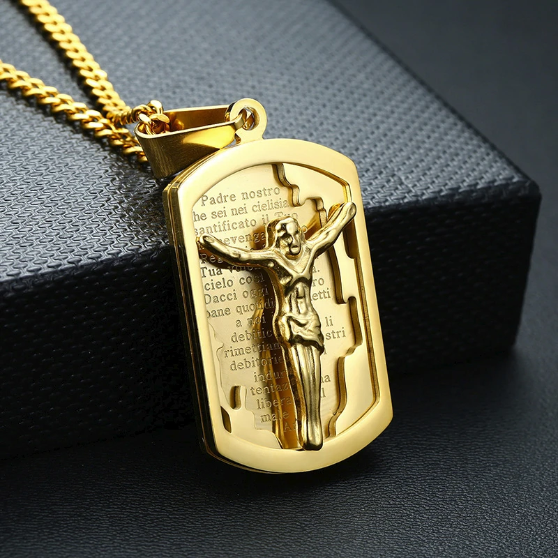 ITALIAN LANGUAGE BIBLE JESUS DOG TAG PENDANT NECKLACE STAINLESS STEEL CHRISTIAN FAITH JEWELRY | Украшения и аксессуары